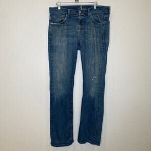 7FAMK Austyn Relaxed Fit Distressed Straight Leg Men’s Jeans Sz 33 Cotton